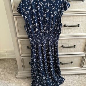 Navy Floral Smocked Waist Maxi Dress